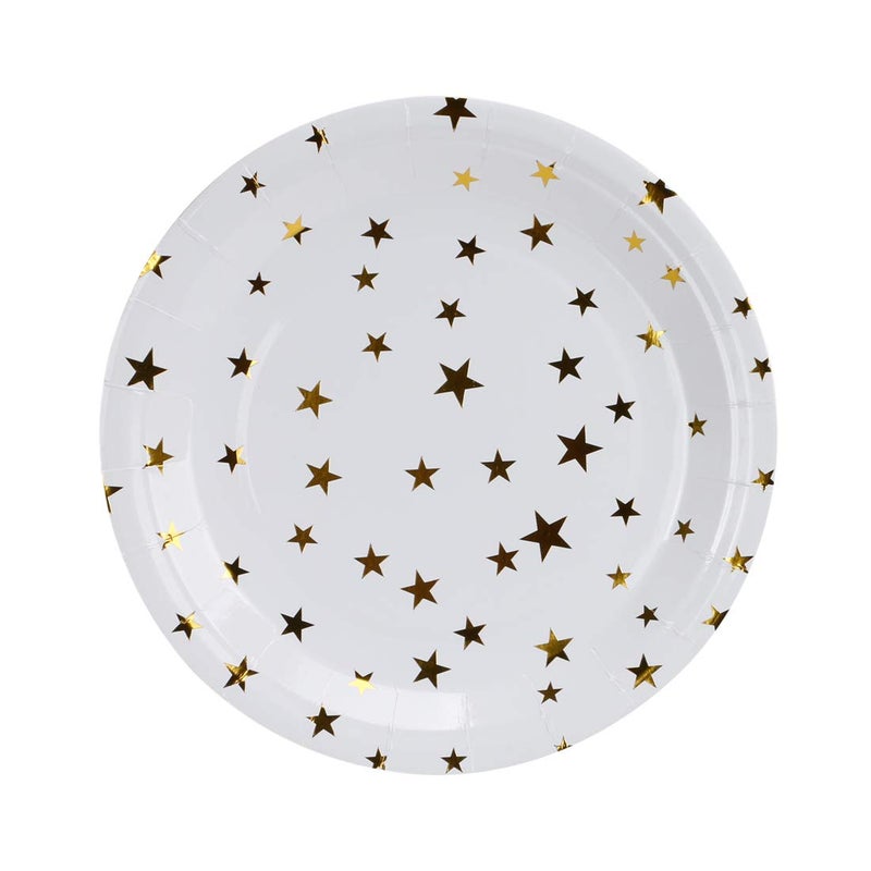 Geeklife Gold Stars Paper Plates,9 in Paper Party Dessert Plates,20 Count Decorative Tableware Set - Image 1